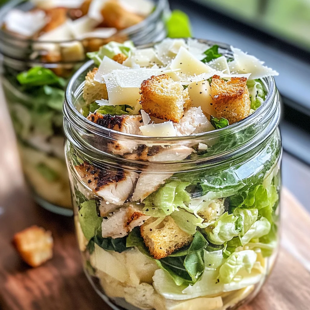 Shortcut Grilled Chicken Caesar Mason Jar Salads