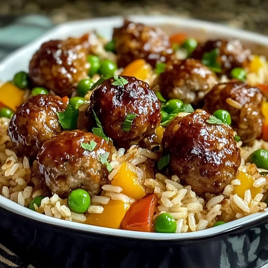 Honey Garlic Meatball Rice Bake