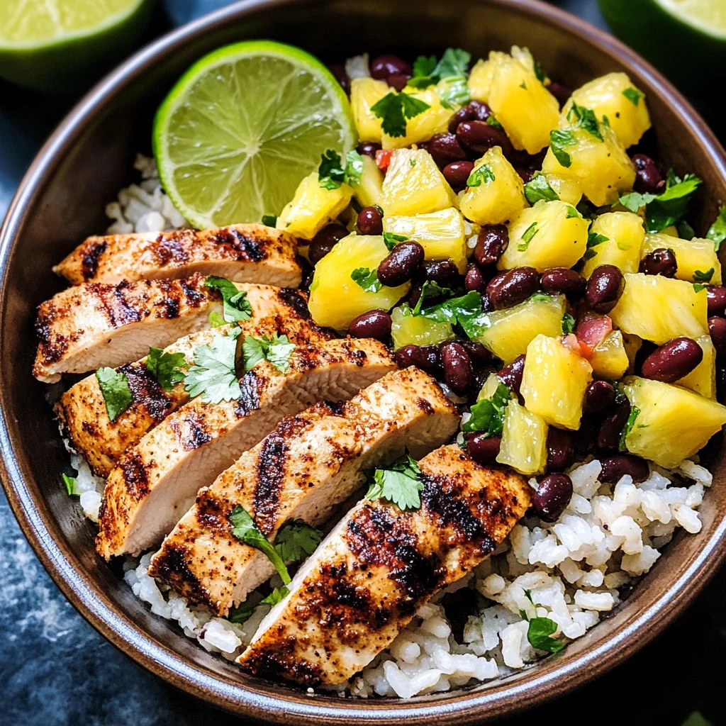 Jerk Chicken Bowls with Pineapple Black Bean Salsa