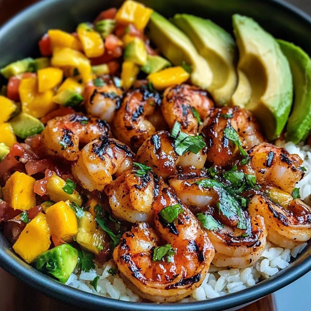 Shrimp and Avocado Bowls with Mango Salsa & Lime-Chili Sauce