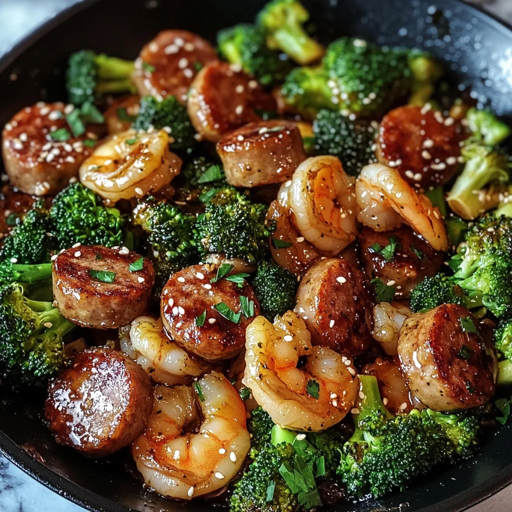Easy Honey Garlic Shrimp and Sausage Broccoli Skillet