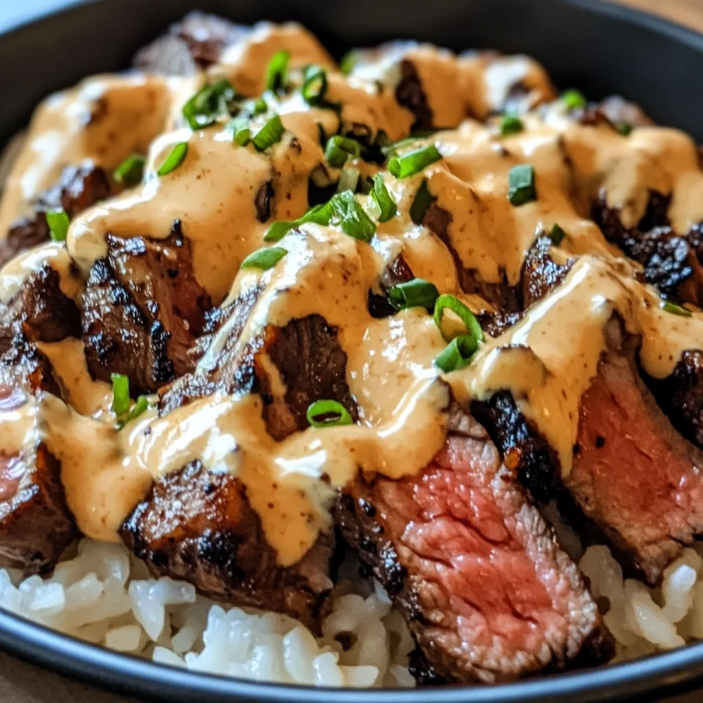 Korean BBQ Steak Rice Bowls with Spicy Cream Sauce