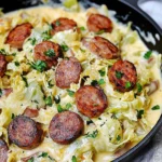 Keto TikTok Cajun Sausage and Cabbage Alfredo