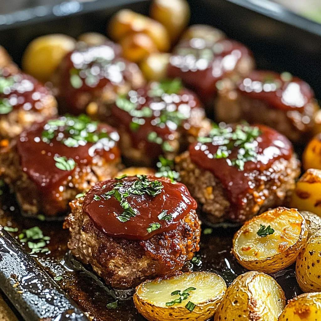 Sheet Pan Mini Meatloaf with Roasted Potatoes